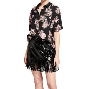 NWT LE SUPERBE SPEAK EASIER BLACK SEQUIN FRINGE SKIRT SZ 6‎